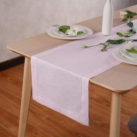 Pink Table Runner 36 inches – 100% Pure Linen Hemstitch Coffee Table Runner 14 x 36 Inch Ideal for Dresser Tables – Elara, Spring, Summer, Wedding Decorations, Gift