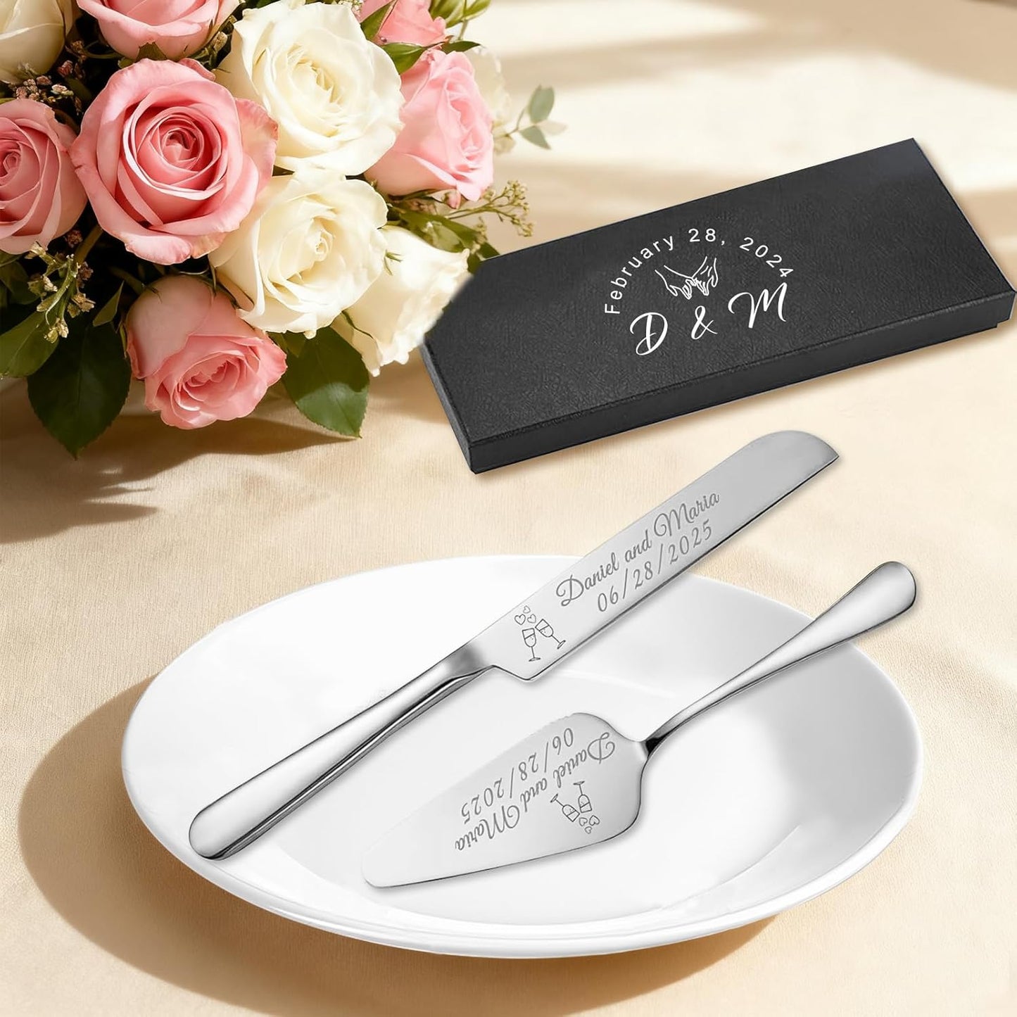 Personalized Wedding Cake Knife and Server Set Stainless Steel Cake Cutter Server Engraved Cake Cutting Set for Wedding Anniversary Engagement Birthday Gifts