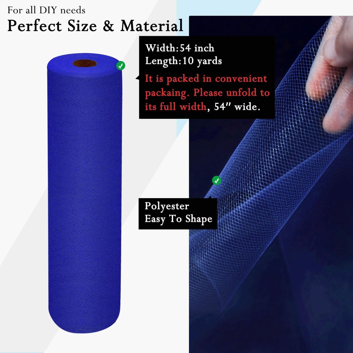 Royal Blue Tulle Fabric Rolls 54 Inch by 10 Yards Fabric Tulle Bolt for Wedding Decorations DIY Tutu Baby Shower Table Skirt Birthday Party Craft Supplies