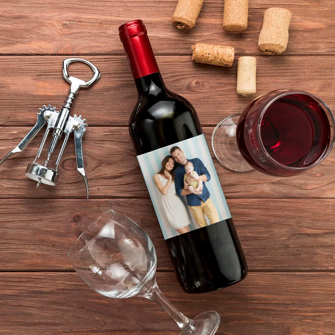 Andaz Press Bulk Photo Personalized Gift and Party Favors Collection, Wine Apple Cider Bottle Label Stickers, Custom Photo, 8-pack