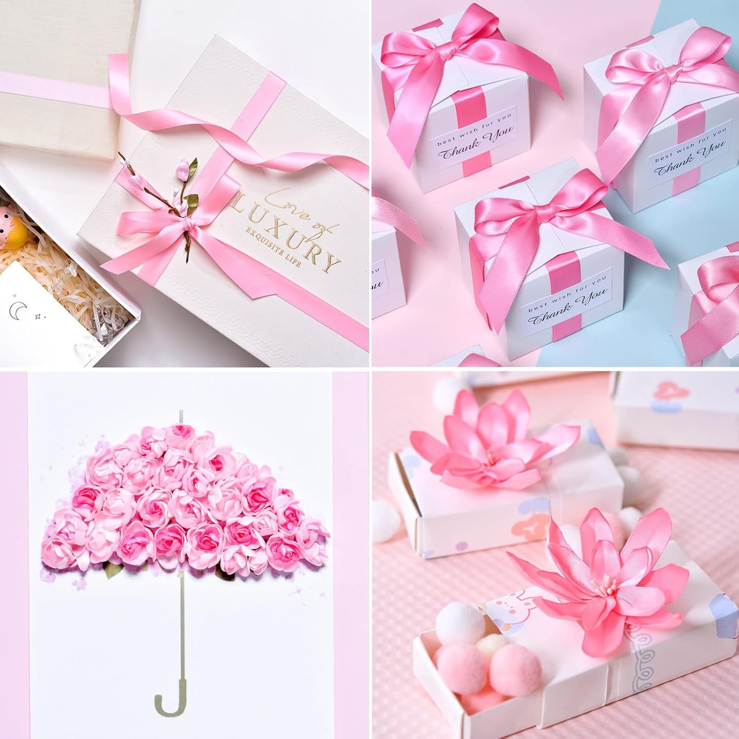 1-1/2" x 50 Yards Pink Satin Ribbon Single Faced Fabric Ribbons for Gift Wrapping, Crafting, Floral Arrangements, Flower Bouquet, Wedding, Home Decor