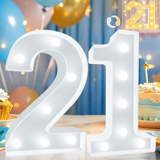 Pooqla 21st Birthday Decorations for Her Him, Decorative LED Light Up Numbers, Marquee Numbers 21 Sign for Party Backdrop 21st Wedding Anniversary Decor, Warm White and Cool White Number 21