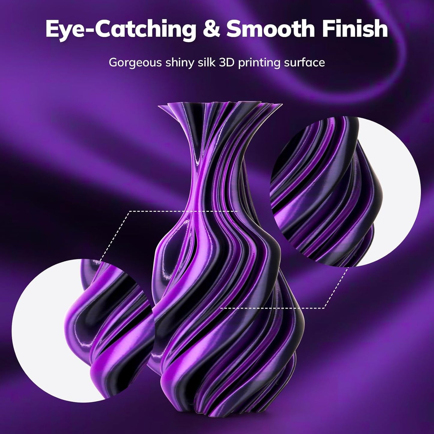 AMOLEN Silk PLA 3D Printer Filament, Shiny Dual Color Black Purple PLA 1.75mm, Multicolor Change 3D Printing Filament for Most FDM 3D Printer, 1kg Spool(2.2lbs)