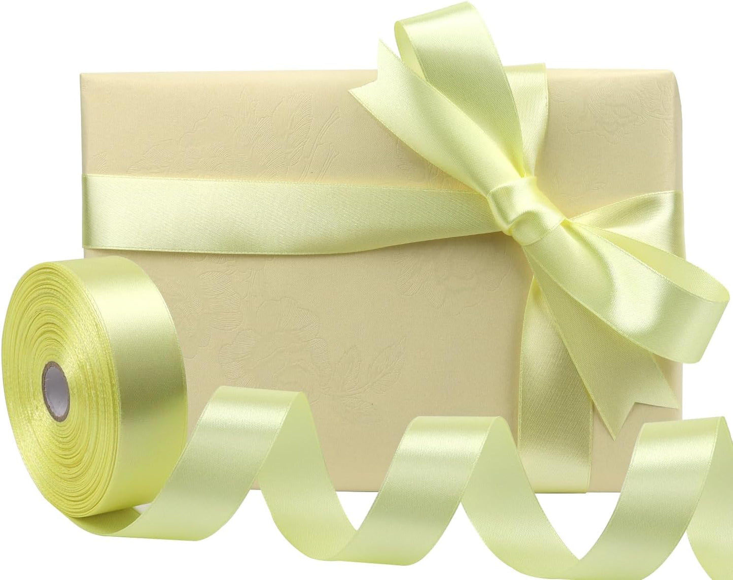 Cream Solid Satin Ribbon 1 Inch 50 Yards Solid Polyester Fabric Ribbon for Gift Wrapping Wedding Christmas Baby Shower Birthday Party Decoration Handmade Immortal Flower Craft