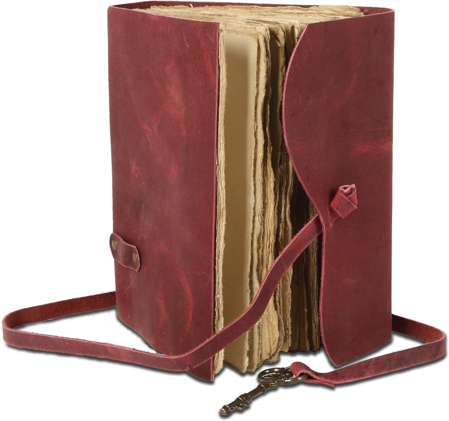 Leather Journal with Lined and Unlined Deckle Edge Paper 8x6 inch and Vintage Key | Handmade Writing Notebook Diary | Bound Daily Notepad for Men & Women Medium, Sketch/Writing pad for Artists