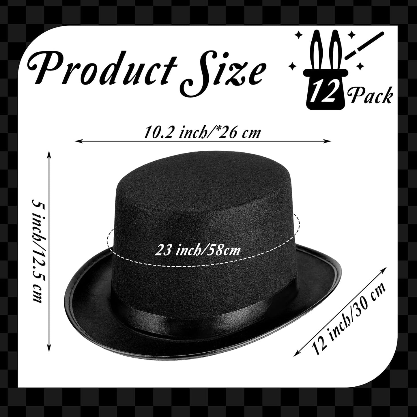 Loopeer 12 Pcs Black Felt Magician Hats - Unisex Formal Costume Novelty Hat for Men Women Dress Up Fancy Circus Birthday Party Supplies Favors
