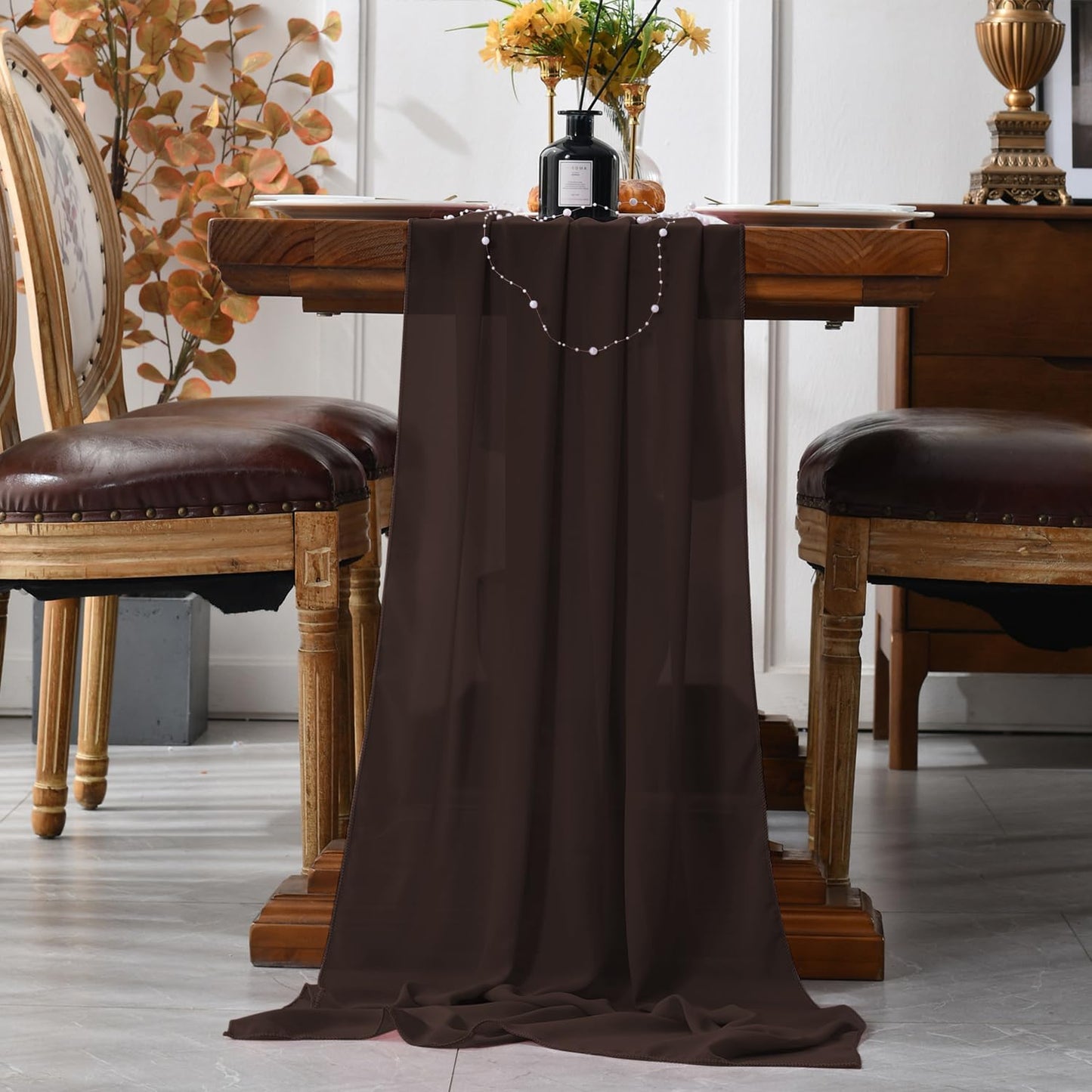 2 Pack 10 Ft Chiffon Table Runner Coffee Gauze Long Table Runners 27x120 Inches Sheer Tulle Table Runner for Rustic Wedding Reception Bridal Shower Decorations Birthday Party
