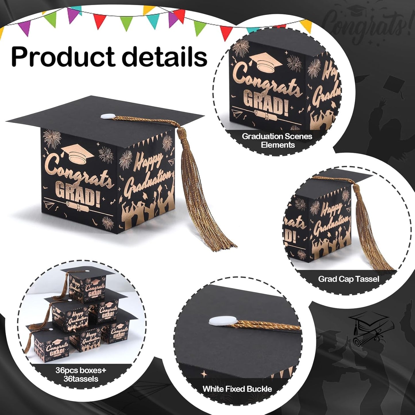 COTOPHER 36 Pack Mini Graduation Cap Gift Boxes with Tassel, Class of 2025 Graduation Candy Boxes Centerpieces for Tables Party Decorations, Small Treat Chocolate Box Graduate Favors Supplies