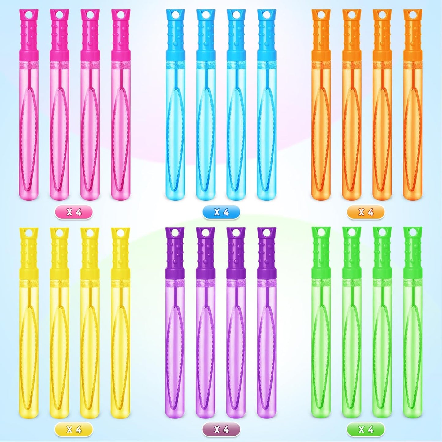 Bubble Wand, 24 Pcs Bubble Wands Bulk in 6 Colors, Bubble Party Favors for Kids, Summer Toys, Indoor Outdoor Activity, Themed Birthday, Wedding, for Girls & Boys