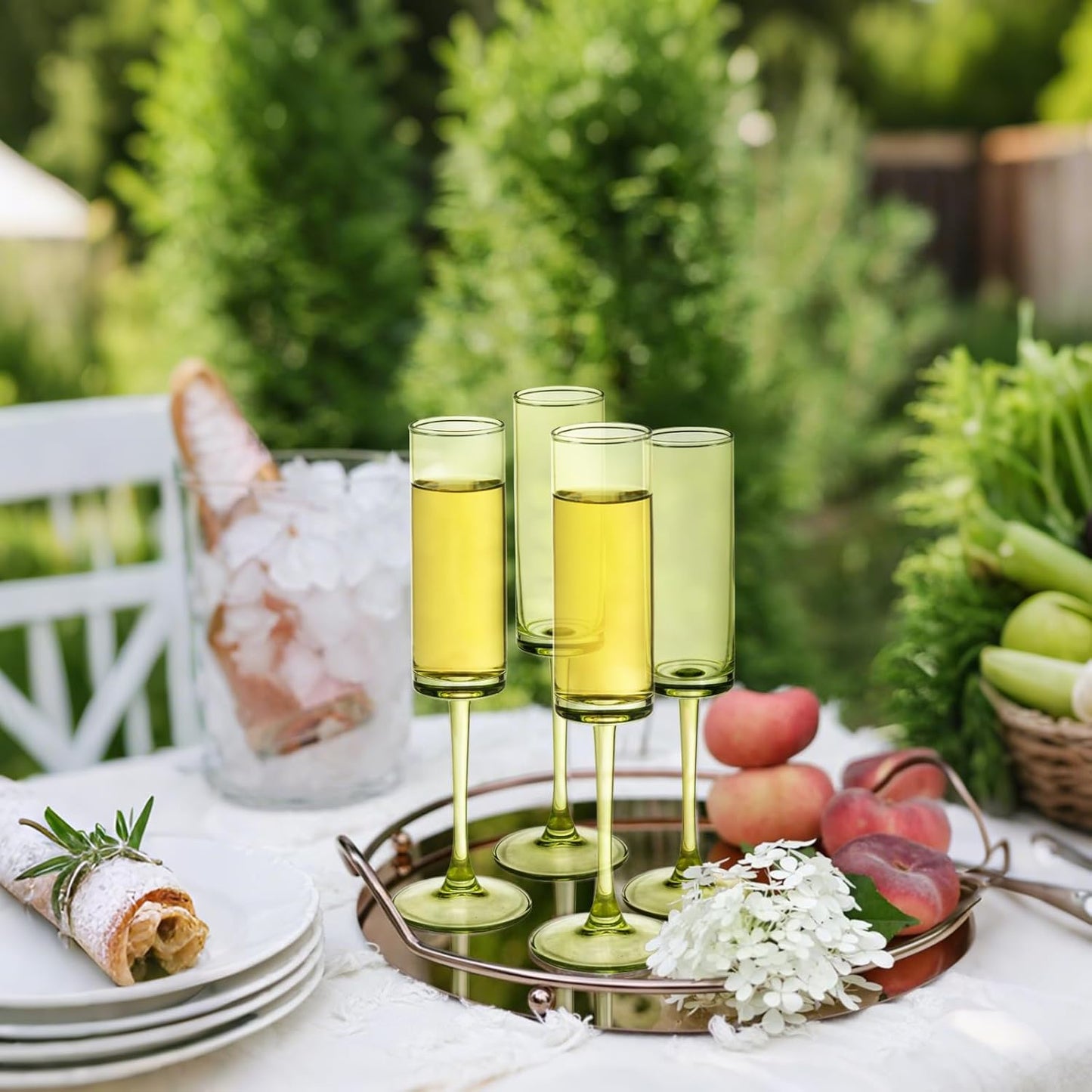 6 Pieces Green Champagne Flutes 6 OZ Straight Sided Wine Glasses Champagne Long Stem Drinking Colored Glasses,Set of 6 Hand Blown Champagne Flutes Goblets for Wedding Cocktail Cups,Cava, Prosecco