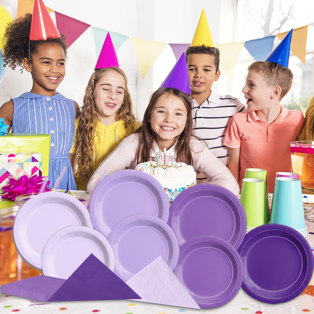 CMUSKO Lavender Party Supplies-150Pcs Purple Plates and Napkins Kit Serves 50,Gradient Light Purple Tableware for Birthday,Baby Shower,Wedding