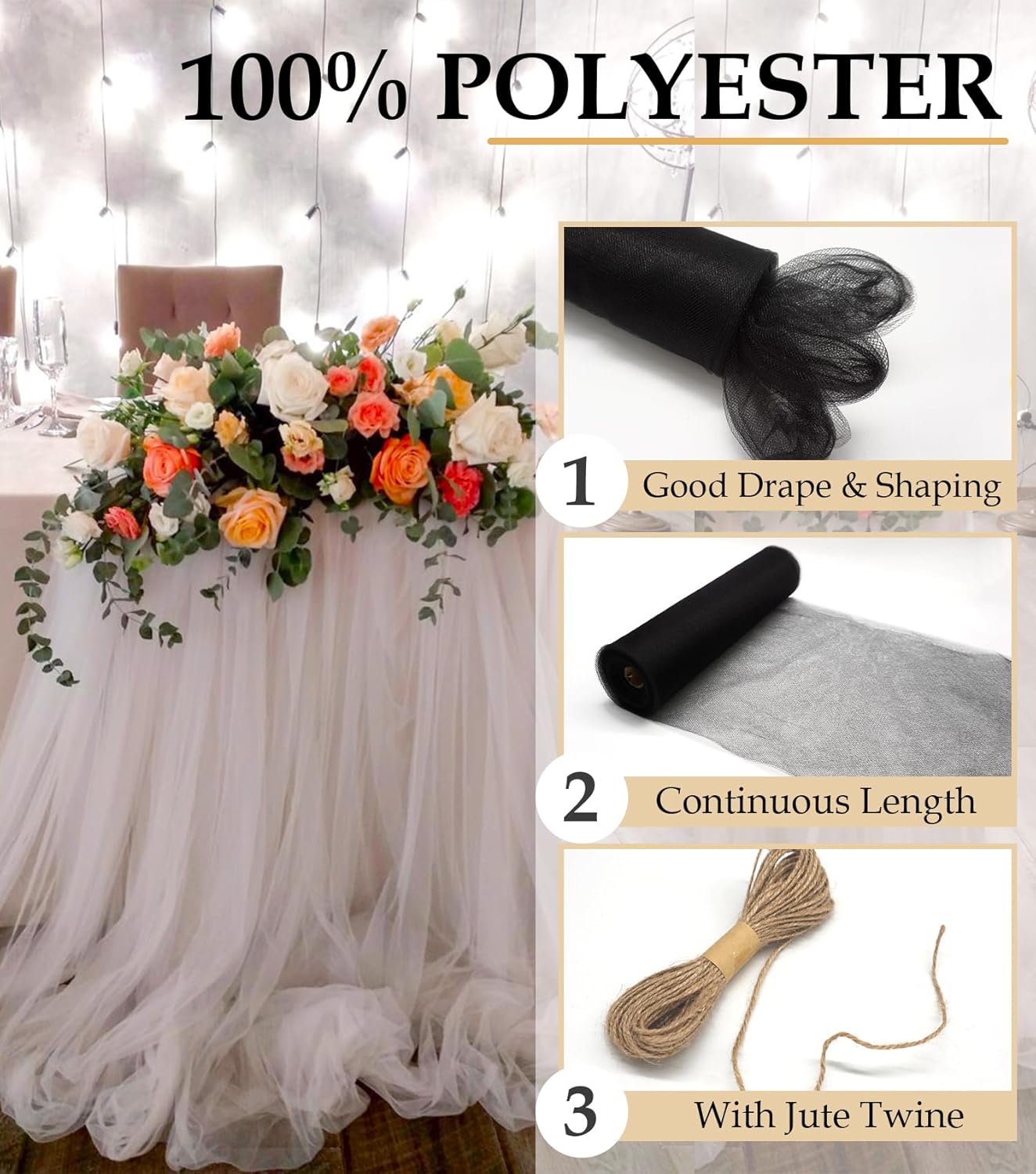 Black Tulle Fabric Roll, 54" x 40 Yards (120FT) Tulle for Halloween Decoration DIY Tutu Party Backdrop Baby Shower Table Skirts Gift Wrapping