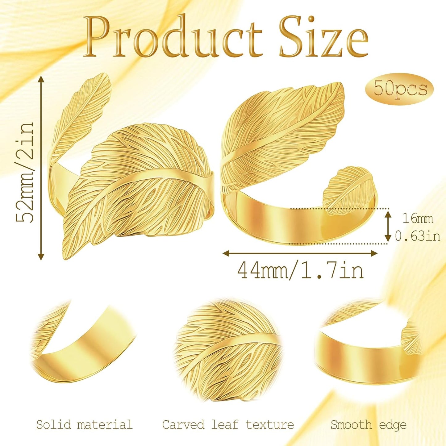 30 Pcs Gold Napkin Rings, Shiny Metal Napkin Rings Bulk Study Leaf Shaped Table Decor Elegant Metal Napkins Holders for Weddings Parties Christmas Table Decor