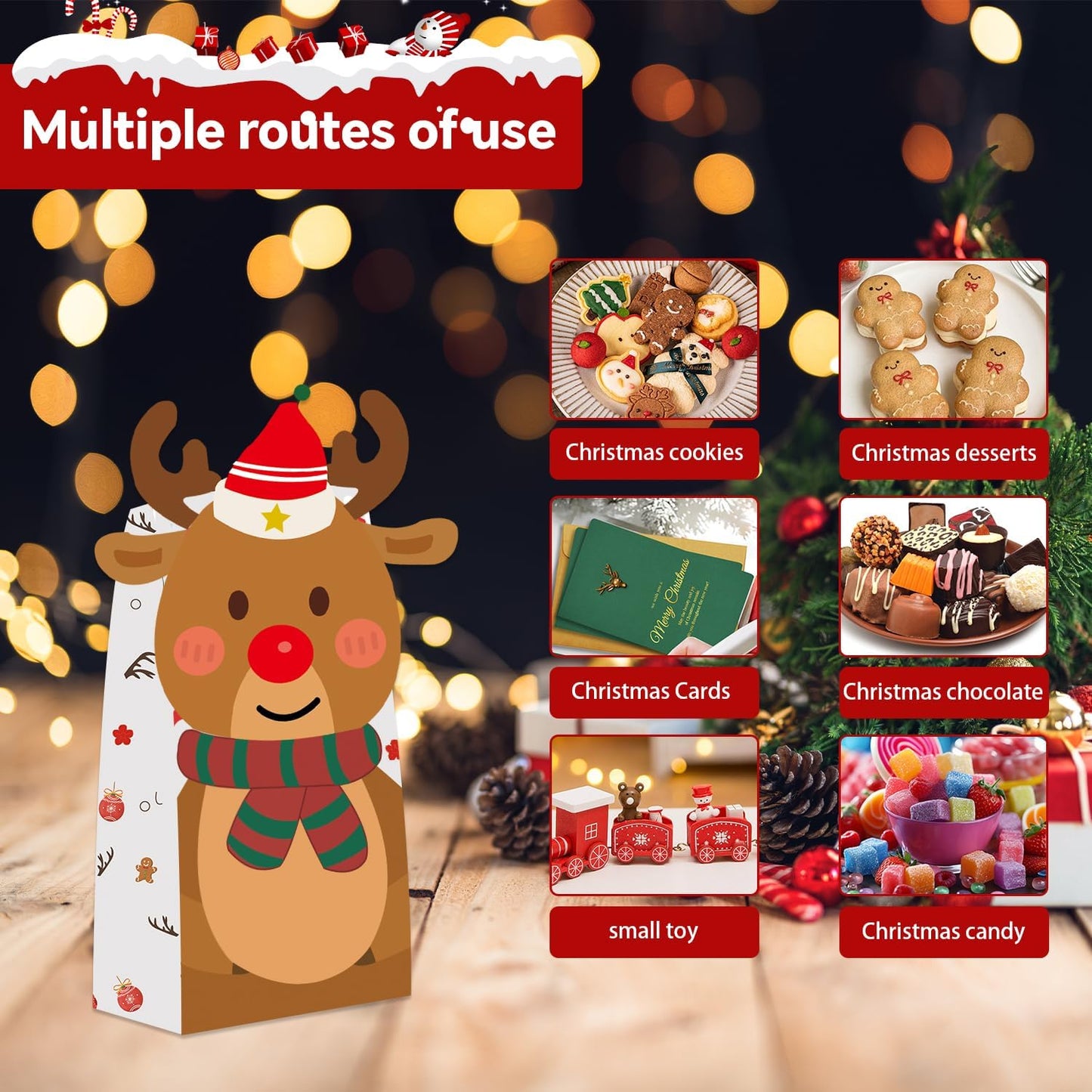 Tikitup 24PCS Christmas Treat Bags,24PcS Christmas Stickers,Xmas Cookies Wrapping Gift for Classrooms Holiday Party Supplies