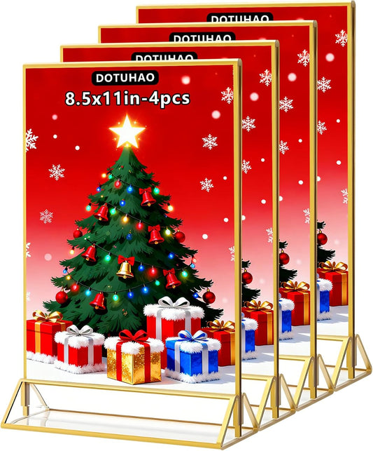 Acrylic Sign Holder, 8.5 x 11 In 4 Pack Acrylic Sign, Flyer Holder, Table Signs Holders, Flyer Stand, Double Sided Flyers Holders Table Menu Display Stand for Wedding Tables Number