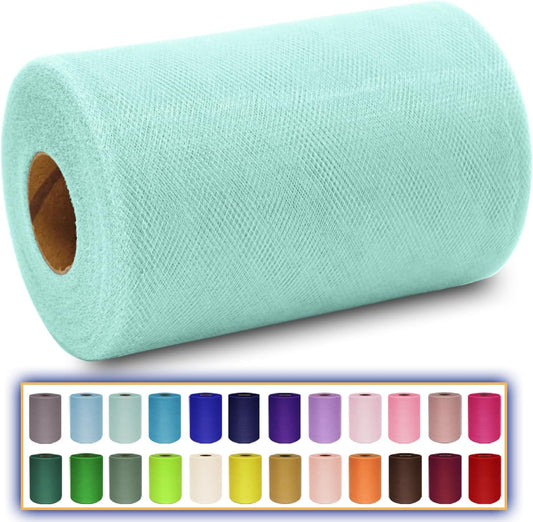 Aqua Blue Tulle Fabric Roll 6 Inch X 300 FT (100 Yards) Matte Tulle Ribbon Netting Mesh Spool for DIY Tutu Skirt Wedding Bow Gift Wrapping Baby Shower Christmas Party Halloween Decorations