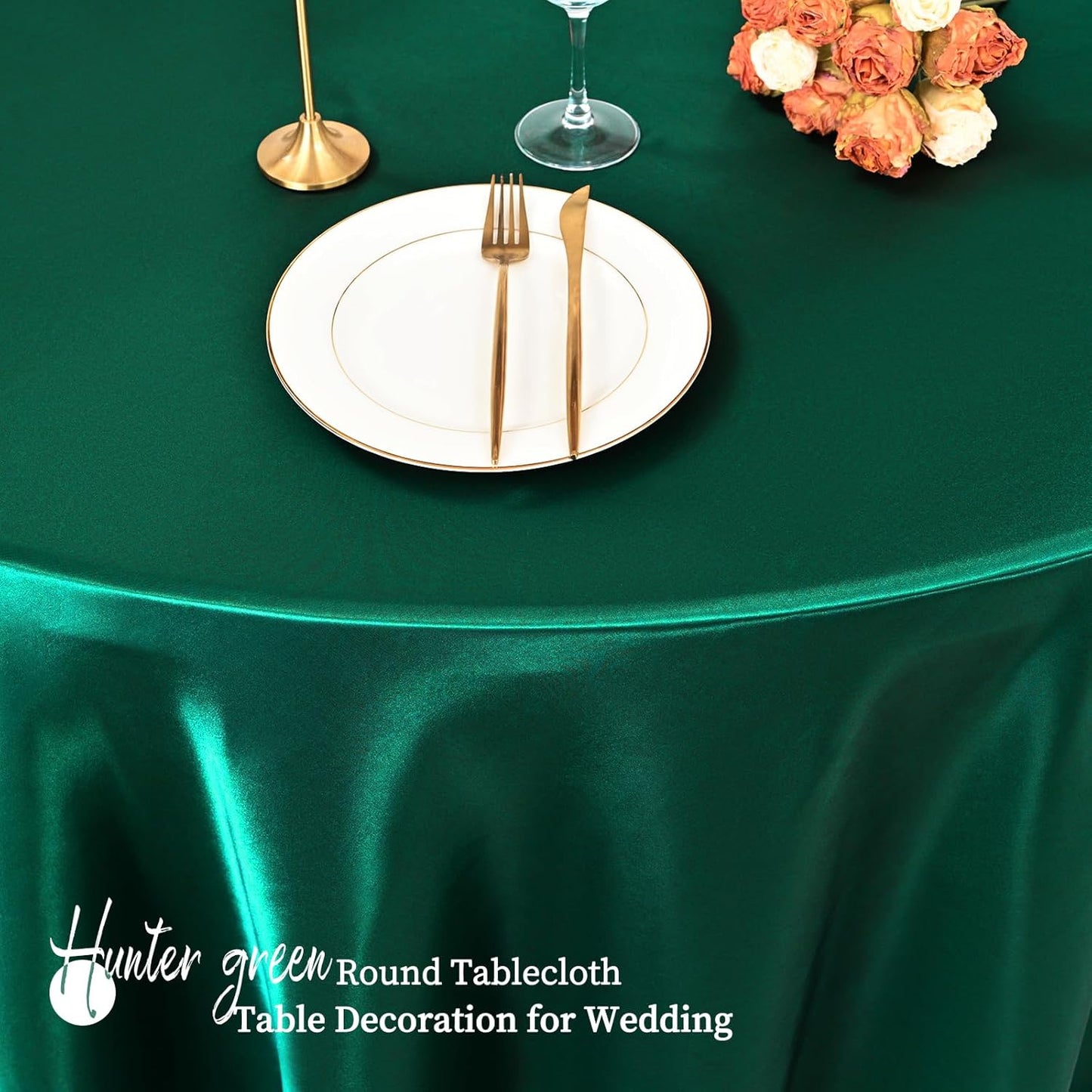 6 Pack 108 Inch Hunter Green Satin Tablecloth - Premium Bright Silky Round Tablecloth Overlay Smooth Fabric Table Cover, Table Decoration for Wedding Party Banquet Events Restaurant Kitchen Dining