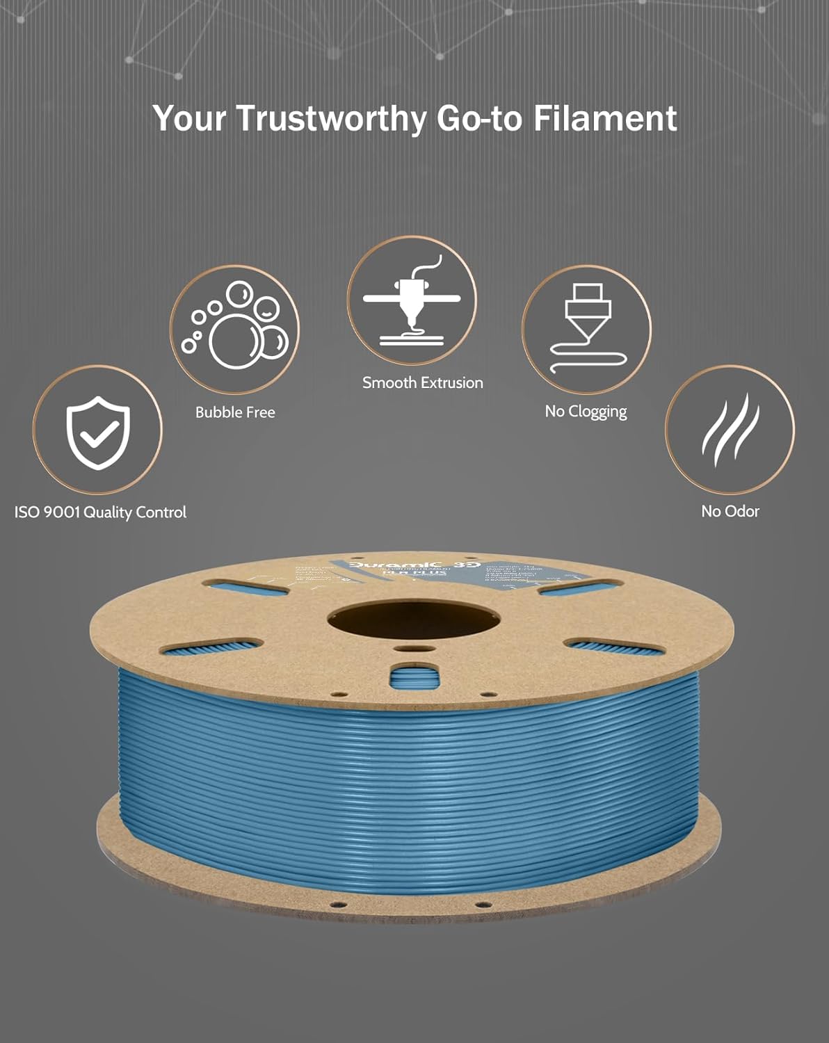 DURAMIC 3D PLA+ Filament 1.75mm 1Kg Denim Blue, PLA Plus Filament 1Kg Spool(2.2lbs) Tougher and Stronger, Dimensional Accuracy Probability +/- 0.02mm