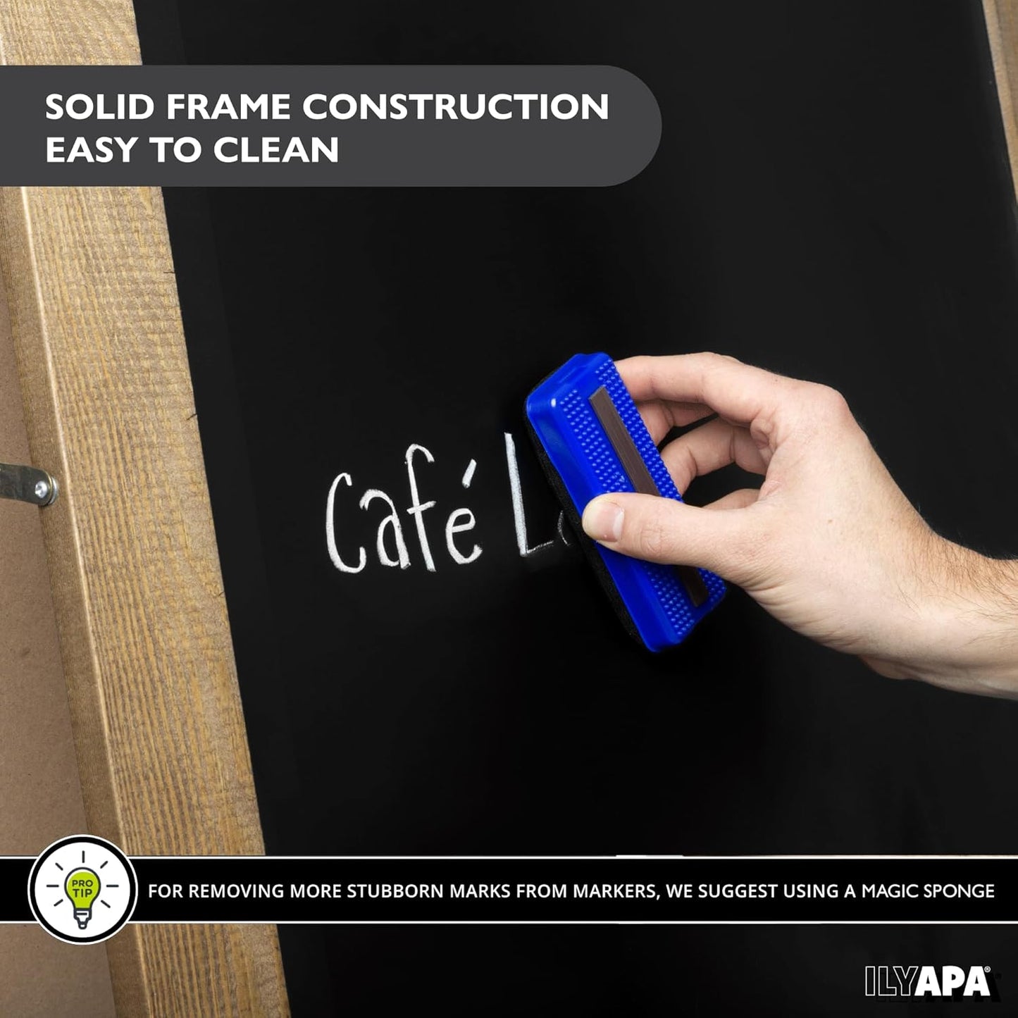 Ilyapa A-Frame Chalkboard Sidewalk Sign - Rounded Top Folding Standing Sandwich Sign for Restaurant, Office, Weddings - Rustic Barnwood, 18 x 31.5 in