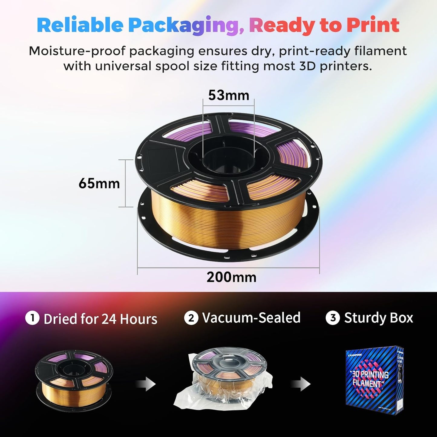 FLASHFORGE Silk Tri-Color Filament, Purple, Gold and Black 3 in 1 Coextrusion Silk PLA Filament 1.75mm, 3D Printer Filament Color Change 1kg(2.2lbs) Spool, Dimensional Accuracy +/- 0.02mm