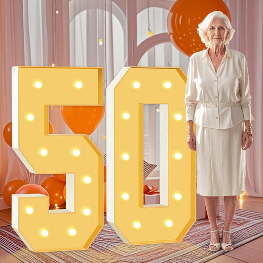 4FT Marquee Numbers 50, Large Light Up Numbers 50th Birthday Decorations for Her Him, Cardboard Number for Women Men Anniversary Party Decor Backdrop, DIY Foam Board Mosaic Number Sign