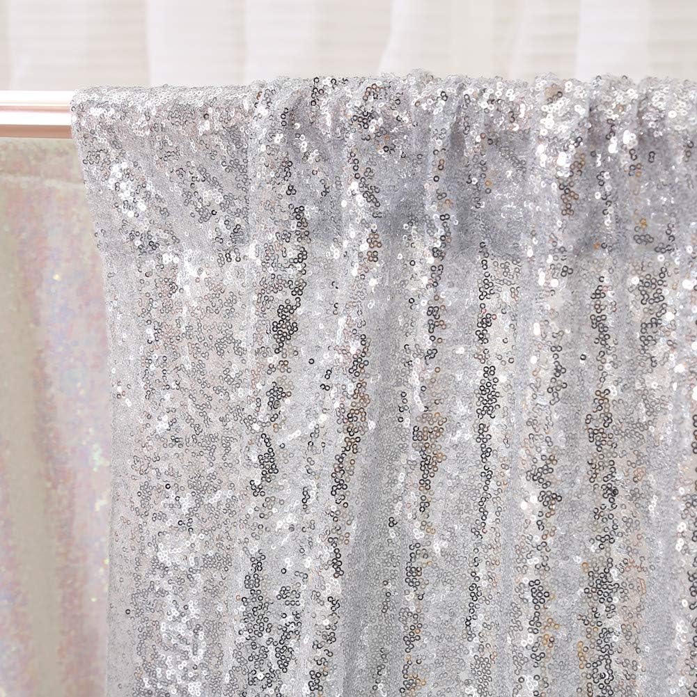 SquarePie Sequin Backdrop 6FT x 8FT Silver Curtain Background for Wedding Party Christmas