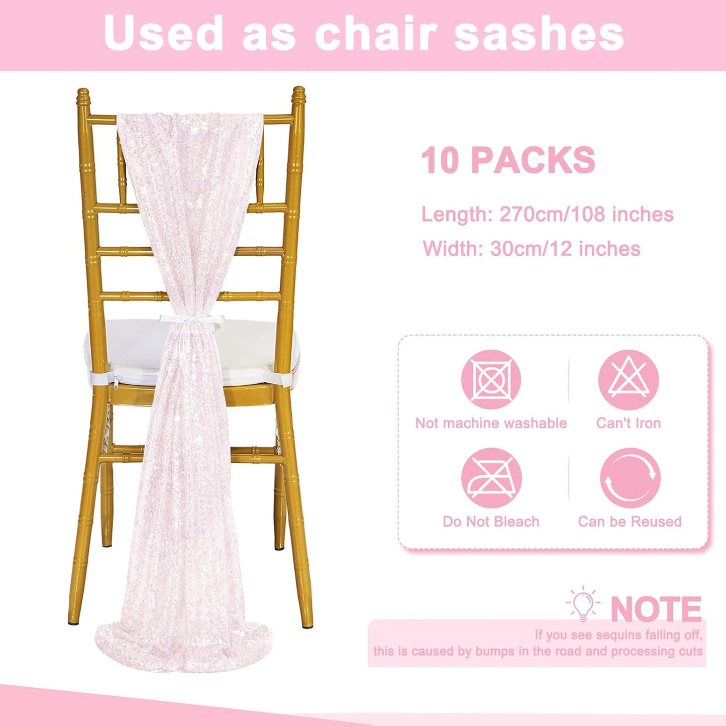 White Iridescent Sequin Table Runners 10 Pieces 12x108 Inches Glitter Table Cover for Wedding Birthday Banquet Party Table Decorations