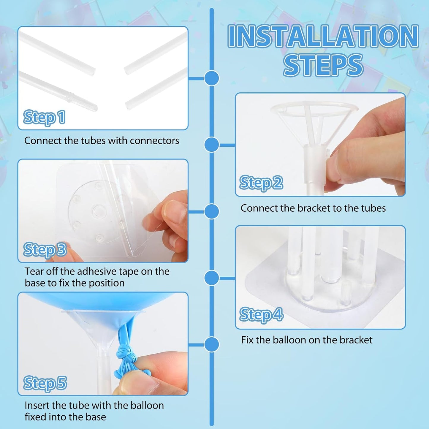 Balloon Stand Kit (4 Sets) - Durable Balloon Sticks with a Sticky, Stable Base for Tabletop Decorations, Perfect for Weddings, Birthdays, Baby Showers, and Graduation Parties.