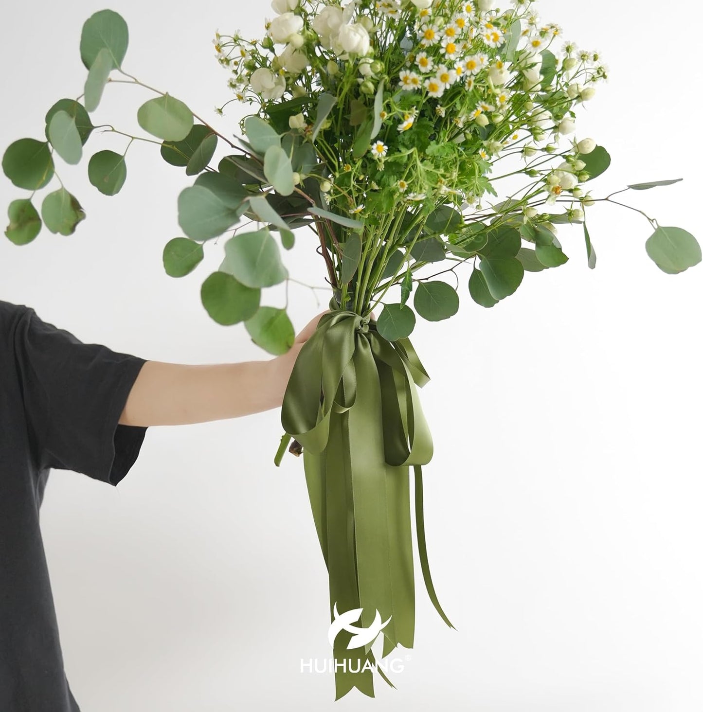 HUIHUANG 1-1/2 inch Double Face Satin Ribbon, Polyester Moss Green Ribbon 50 Yards Per Roll for Gift Wrapping Bows Making Floral Bouquet Wedding Invitations Decor Party Favor and Craft Supplies