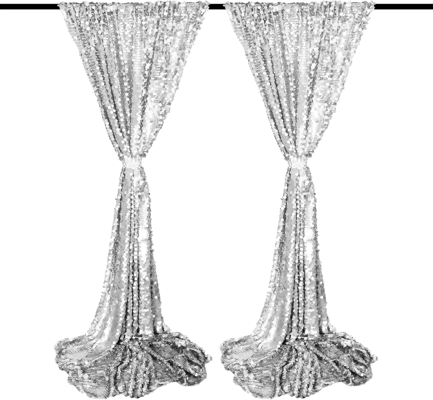 JYFLZQ Silver Payette Sequin Backdrop Curtains 4ft x 8ft 2 Panels Shimmer Wall Backdrop Big Sequin Background Thick Glitter Photo Booth Backdrops for Birthday Christmas Wedding Parties