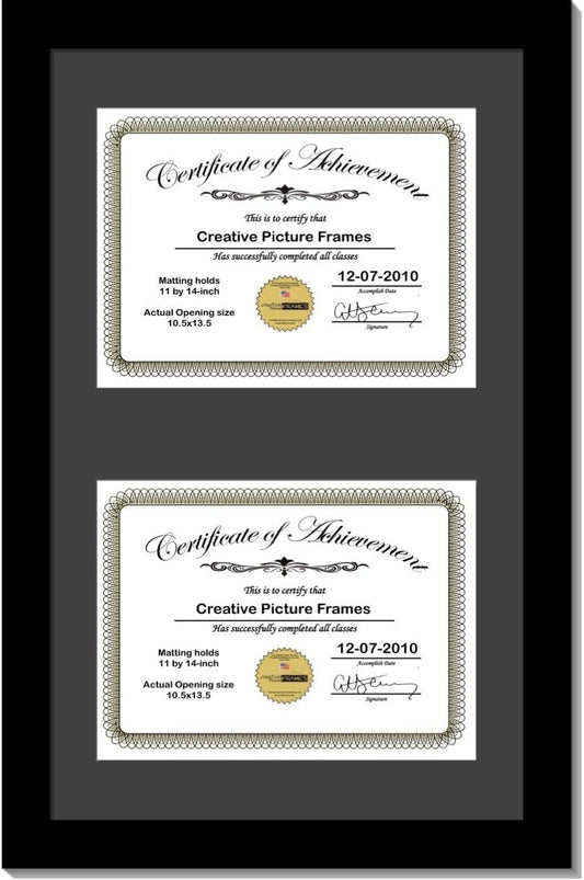 Creative Picture Frames 16X24Bk-B Black Vertical Double Diploma Frame With 2 Opening Black Mat, Holds 2-11X14-Inch Documents With Wall Hanger