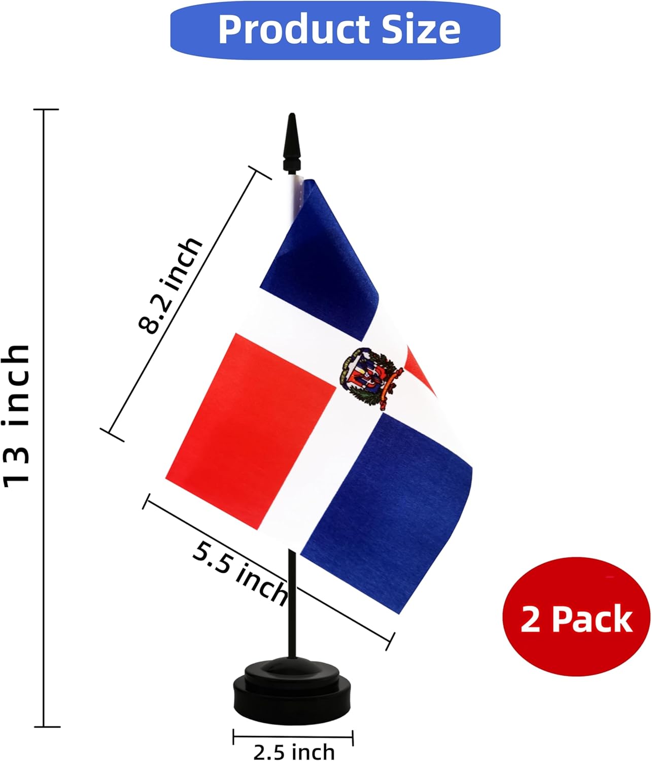 2 Pack Dominican Republic Desk Flag, Green-White, 5.5x8.2 Inches, Double Sided, Office, Home Office, Indoor, Professional, Independence Day, Memorial Day