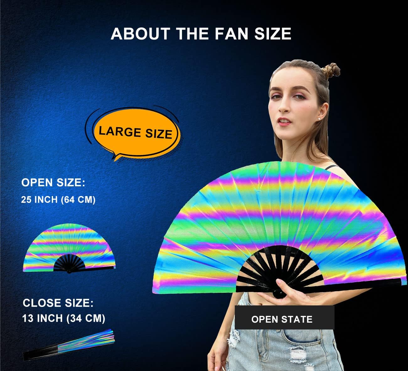 Amajiji Large Rave Folding Hand Fan Clacking Fans for Line Dancing Clap Fan for Boots On The Ground Dance,Party,Decoration,Festival (Rainbow)