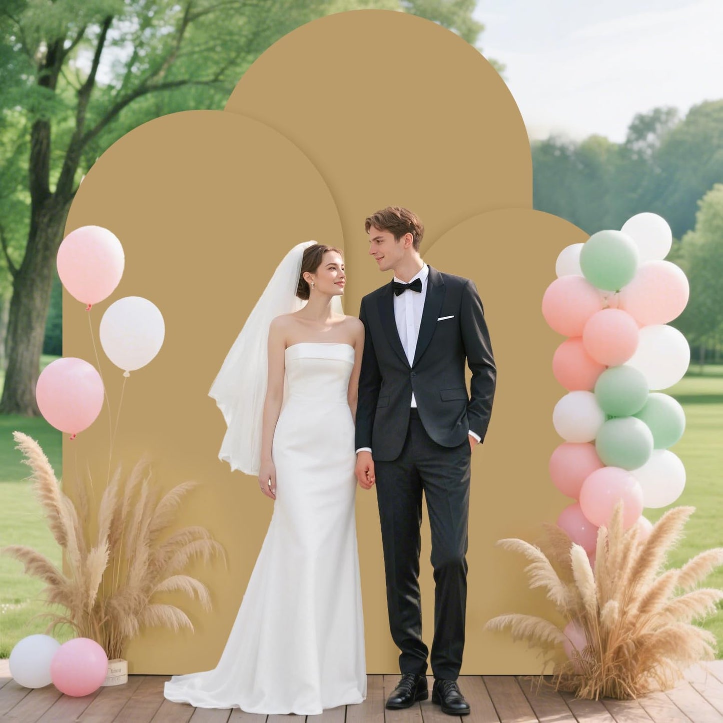 FUHSY Arch Stand and Covers Set of 3 (7.2FT, 6.6FT, 6FT) Wedding Arch Backdrop Stand with Brown Arches Cover Metal Balloon Arched Stand Frame for Birthday Party Ceremony Bridal Baby Shower Decorations