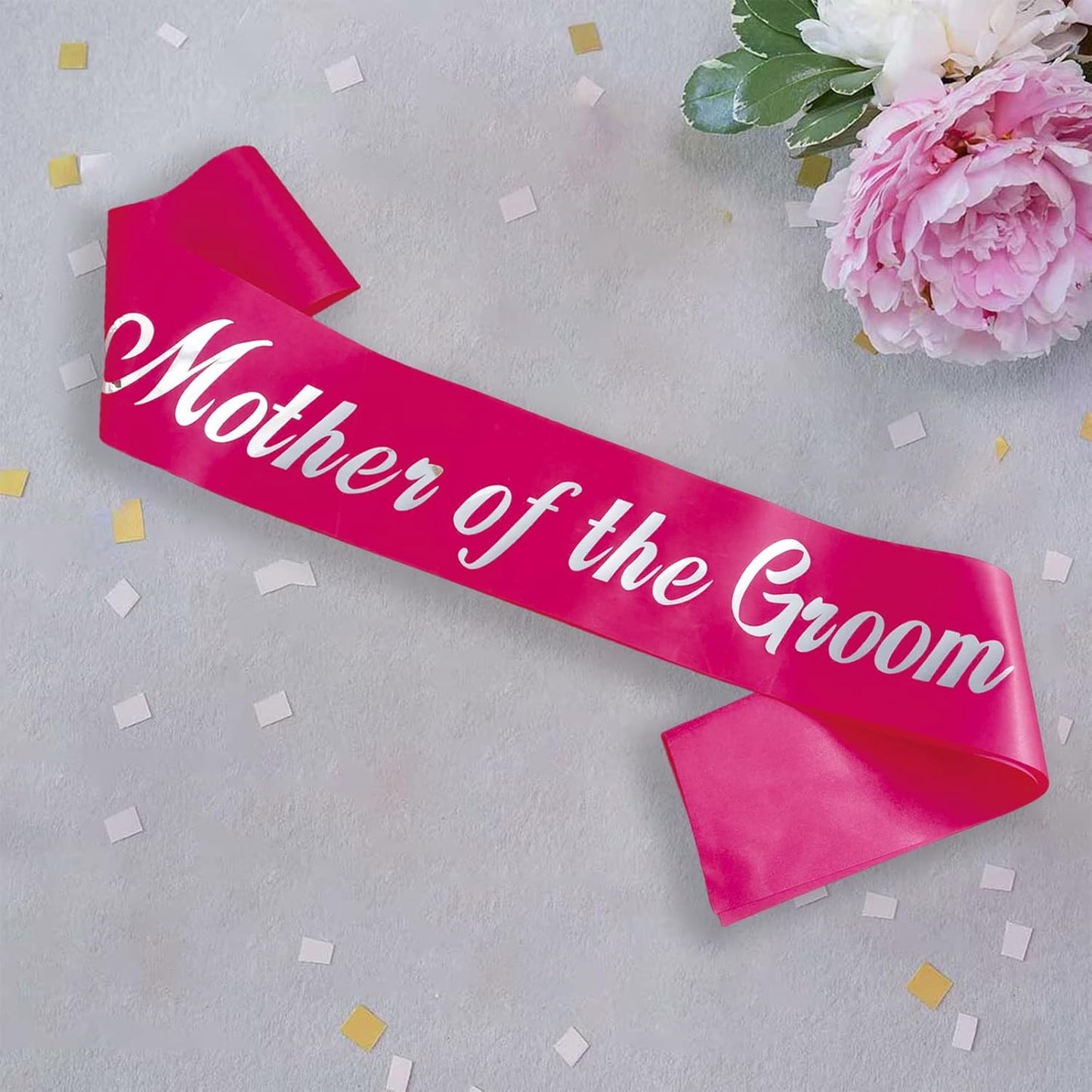 KETAOO Mother of the Groom Sash, Silver Foil Pink Sash for Mother of the Groom for Bridal Shower Favors Engagement or Wedding Party Accessories