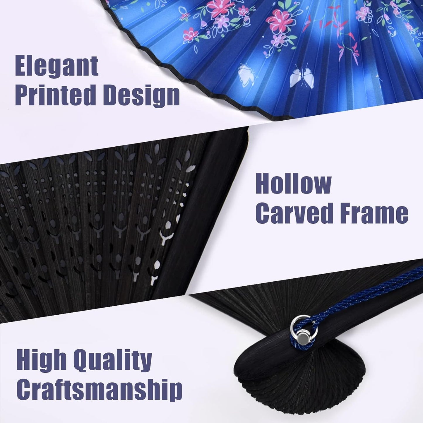 WEARXI Handheld Fan, 4 PCS Hand Fan, Chinese Folding Fan for Women Foldable, Silk Bamboo Hand Held Fan, Paper Hand Fan
