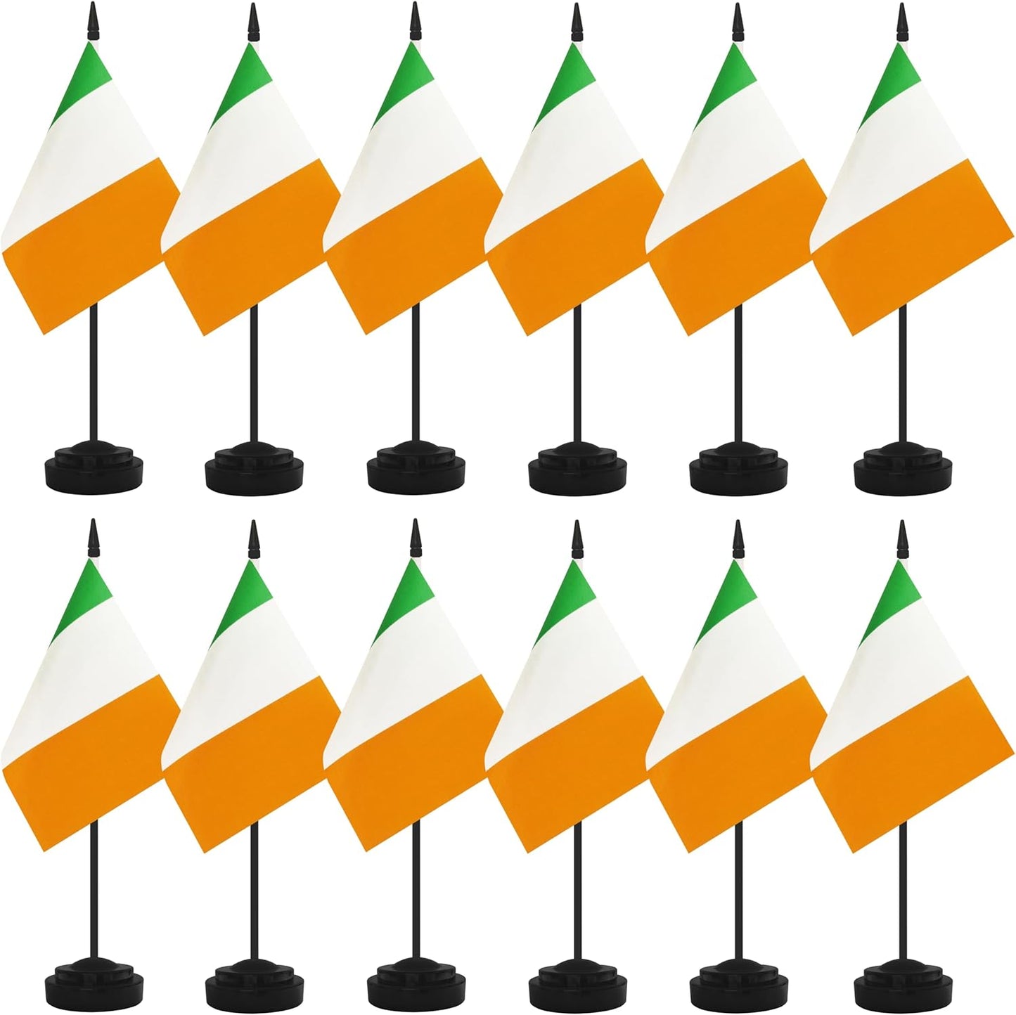 12 Pack Ireland Desk Flags, Irish Desktop Flag, Small Miniature Office Flags with 12" Black Pole and Black Base, Offices, Classroom, Home, Festival Decoration (Ireland)