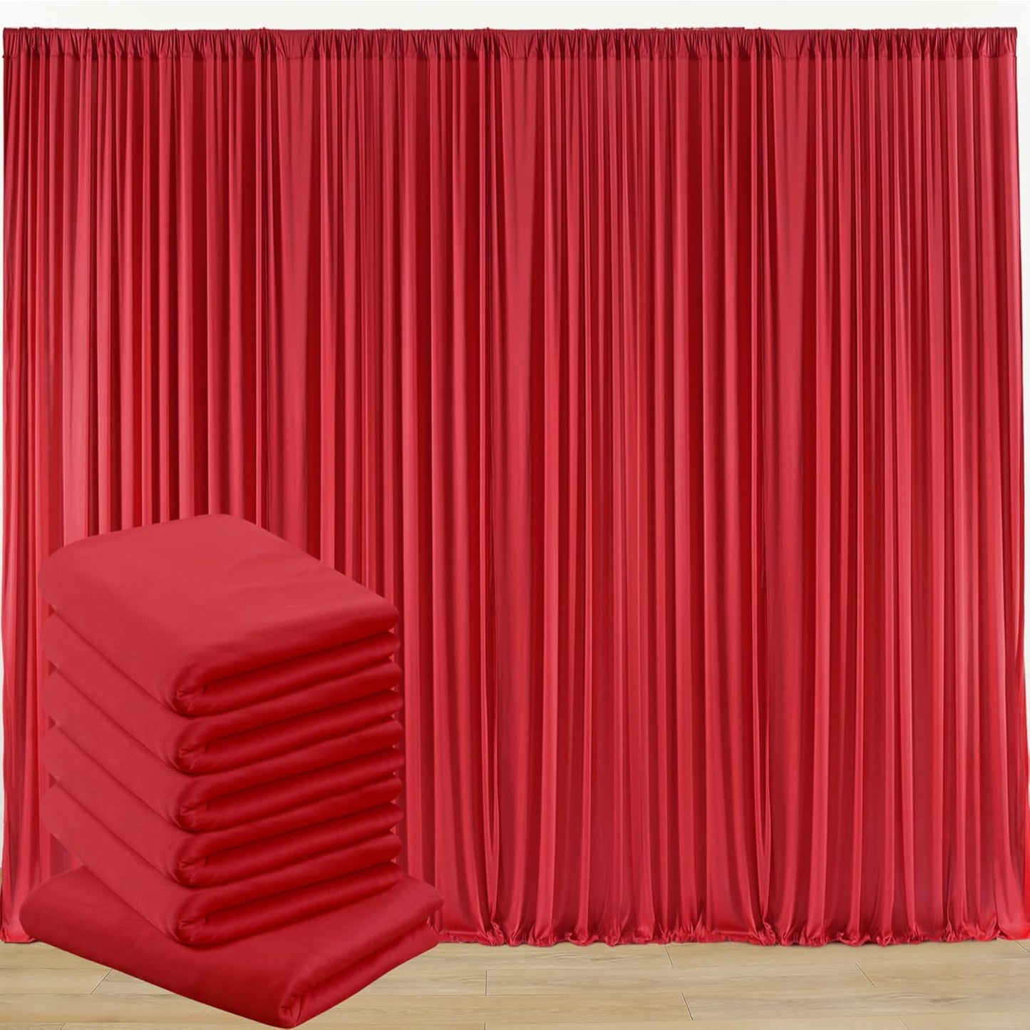 Outpain 30 ft x 8 ft Red Backdrop Curtain Panels, 6 Panels 5 ft x 8 ft Wrinkle Free Polyester Photography Backdrop Drapes, Wedding Party Home Decoration Supplies