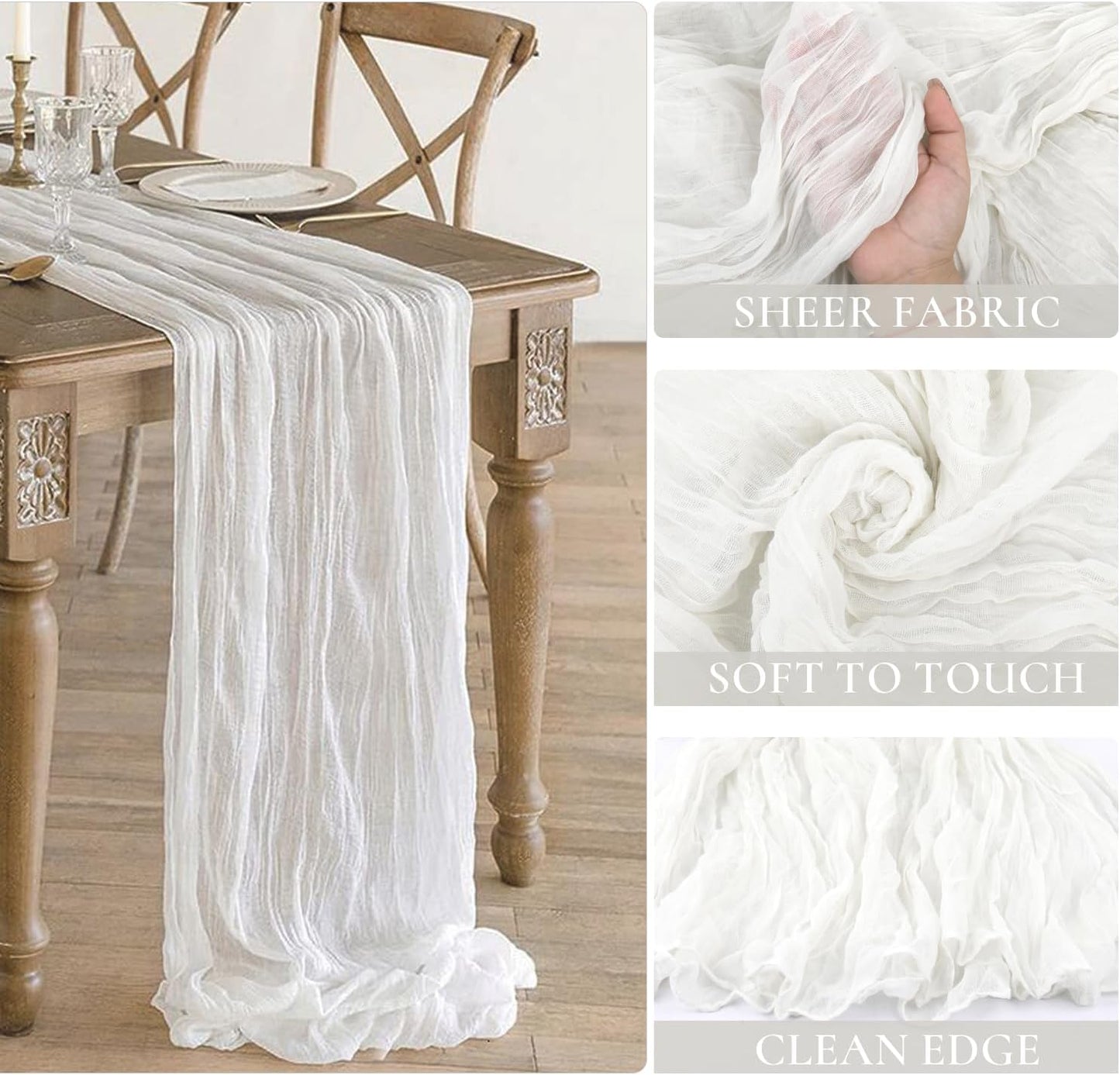 White Cheesecloth Table Runner, 10Ft Boho Gauze Cheese Cloth Table Runner Romantic Sheer Ivory Runner for Wedding Bridal Shower Table Decoration