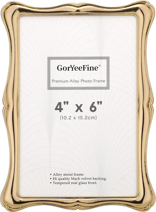 4 x 6'' Premium Alloy Gold Photo Frame - High-End Décor Picture Frames 6x4'' with Velvet Backing,Hi End Décor Metal Frames
