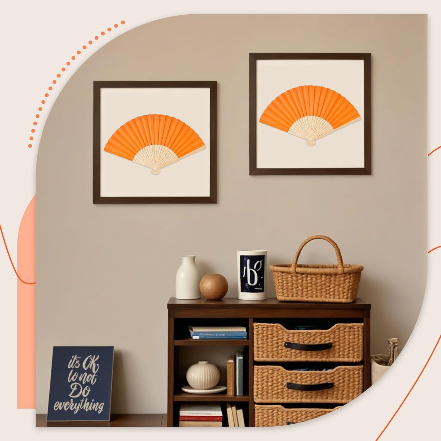 JOHOUSE 12 Packs Paper Folding Hand Fans, 8.3 Inch Orange Paper Fans Handheld Decorative Accessories for Wedding, Outdoor Party Favors, Bridal Shower DIY Decoration Photography Props