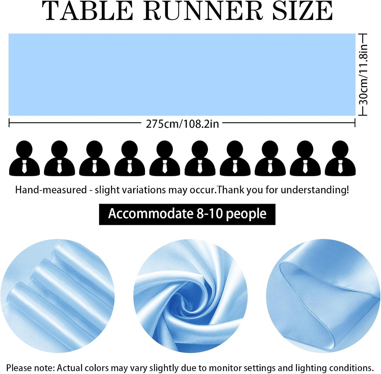 SHEJIZE 20 Pack Light Blue Satin Table Runner 12x108 Inches Long, Bright Silky Smooth Satin Table Runner Table Decor for Wedding Banquet Christmas Prom Event Birthday Party