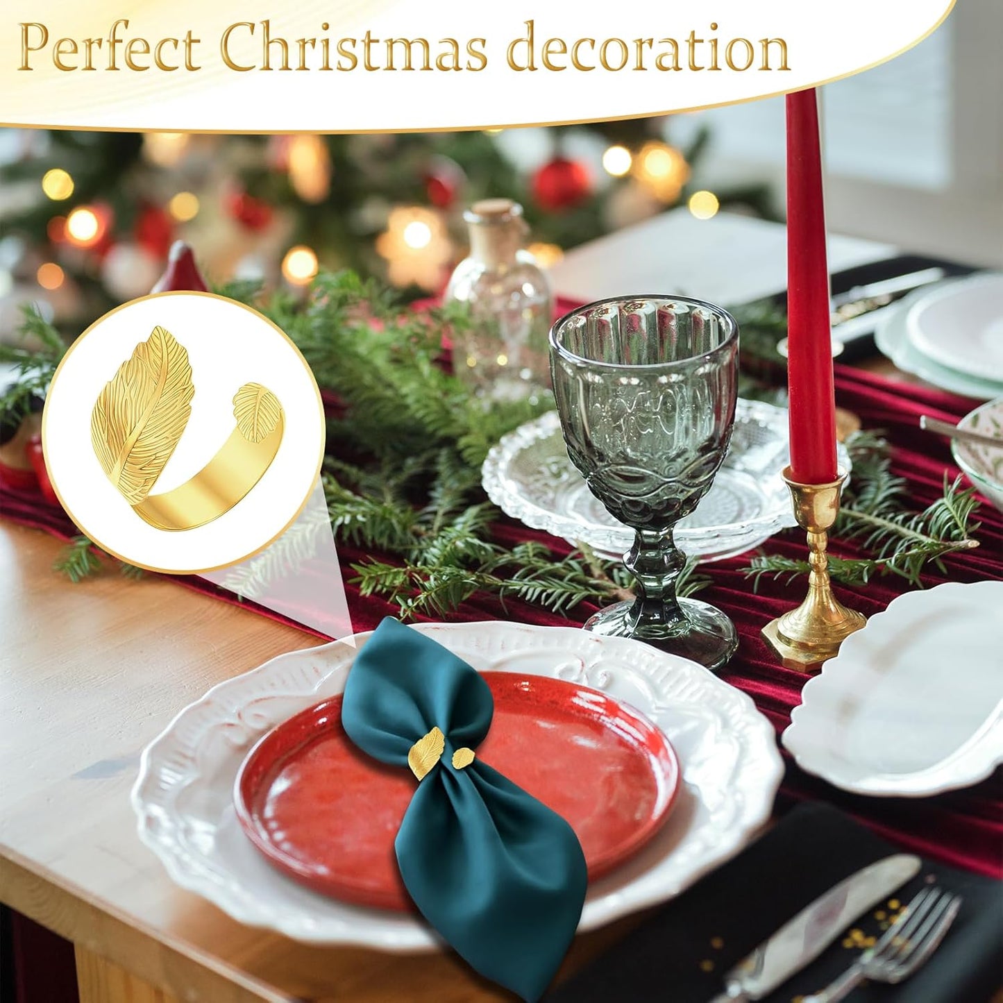 30 Pcs Gold Napkin Rings, Shiny Metal Napkin Rings Bulk Study Leaf Shaped Table Decor Elegant Metal Napkins Holders for Weddings Parties Christmas Table Decor