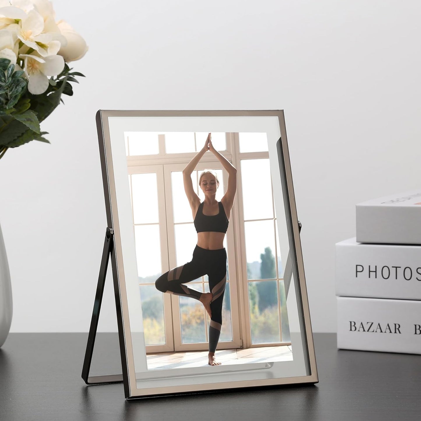 Charcoal Black 5x7'' Floating Frame Set of 2,For Photo Sizes 3.5x5'',4x 6'',Metal Frames for Tabletop,Shelf Display, for Gift Choice Wedding,Christmas,Birthady,Home or Office Decor.