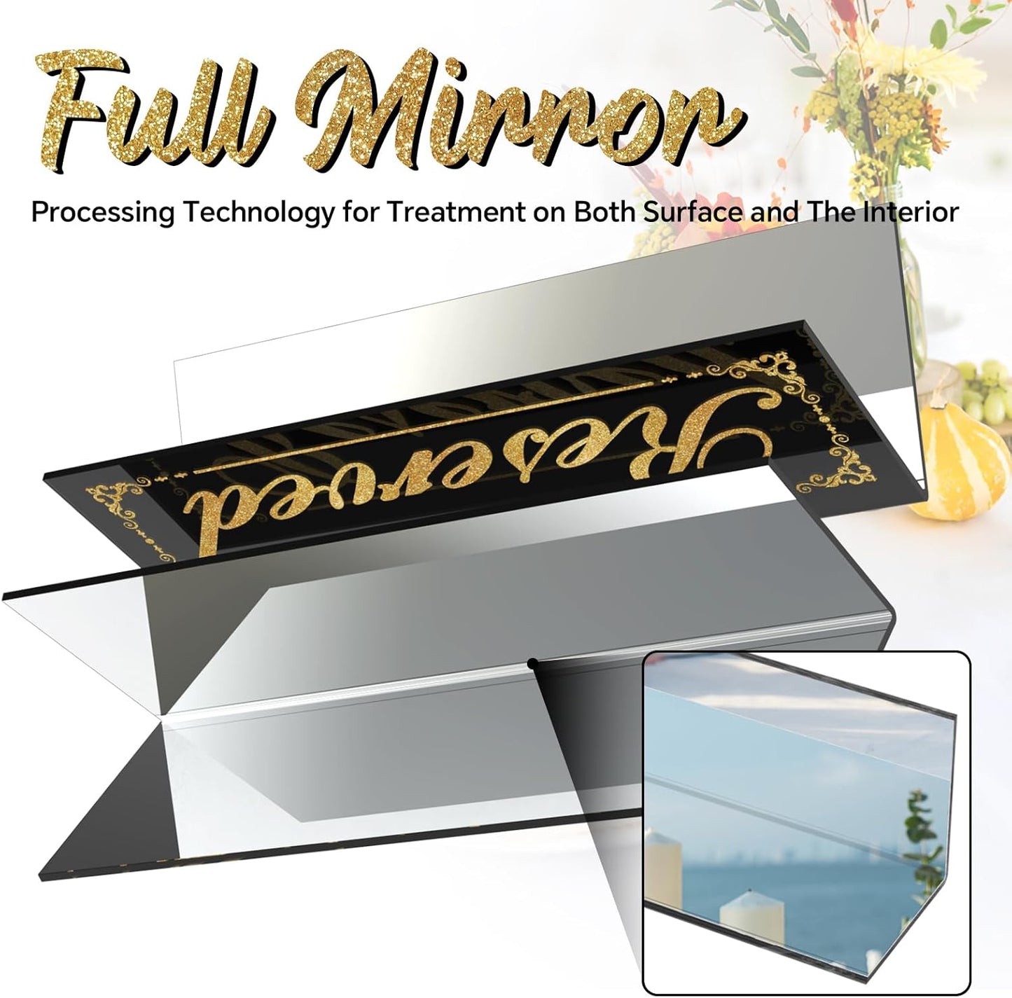 12 Pcs Black Mirrored Reserved Table Signs, 6" x 2" Double Sided Letters, Acrylic Reserved Table Tent Signs with Cleaning Cloth for Wedding Restaurant Ceremony Party Banquet Chairs