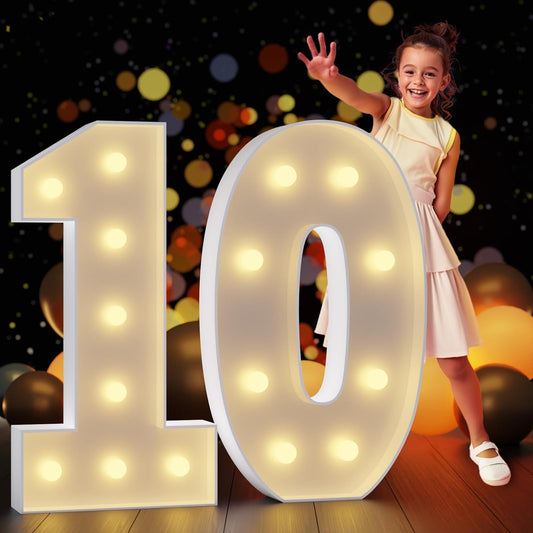 Marquee Numbers 3 Feet Tall Large Light Up Numbers 10th 10 Year Old Birthday Decorations Girl Boy Big Yellow Light Outdoor Anniversary Decorations Balloon Arch Kit Party Backdrop 10