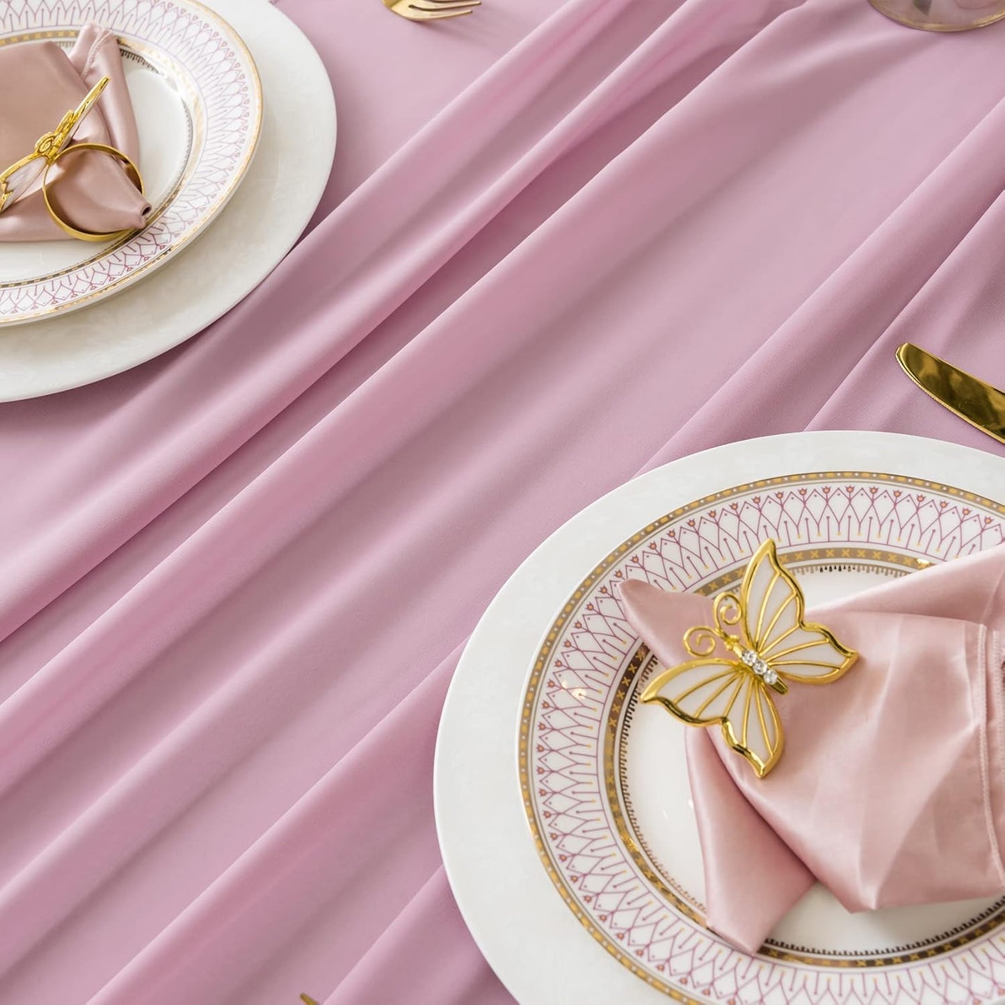 1Pack 9ft Chiffon Table Runner 14x108 Inch Sheer Romantic Table Runner for Wedding Birthday Party Bridal Shower Outdoor Decoration-Dusty Pink