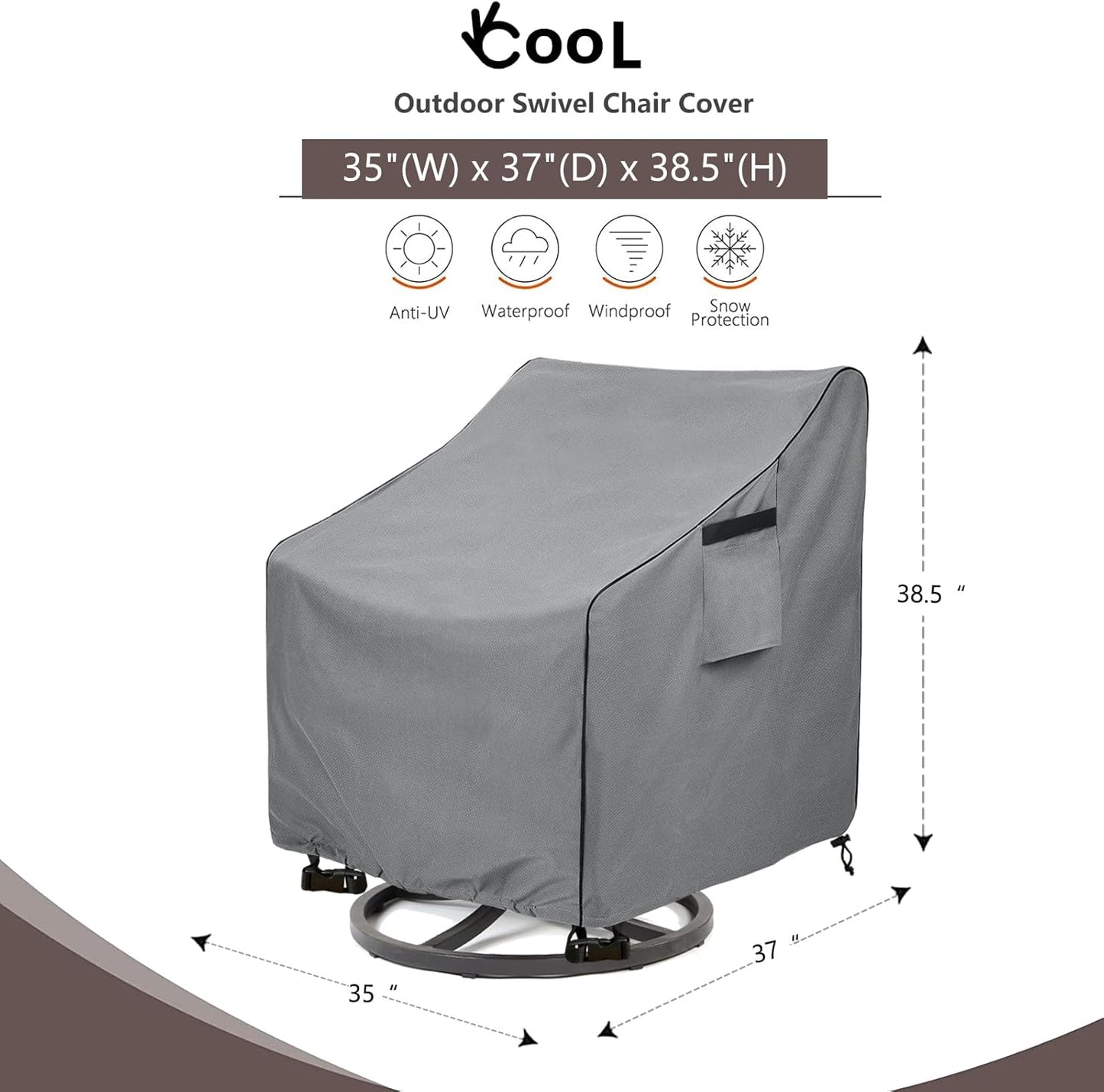 Outdoor Swivel Chair Cover 2 Pack,Outdoor Furniture Patio Chair Covers Waterproof Clearance,(35" W x 37" D x 38.5" H) Outdoor Lawn Patio Furniture Covers,Grey