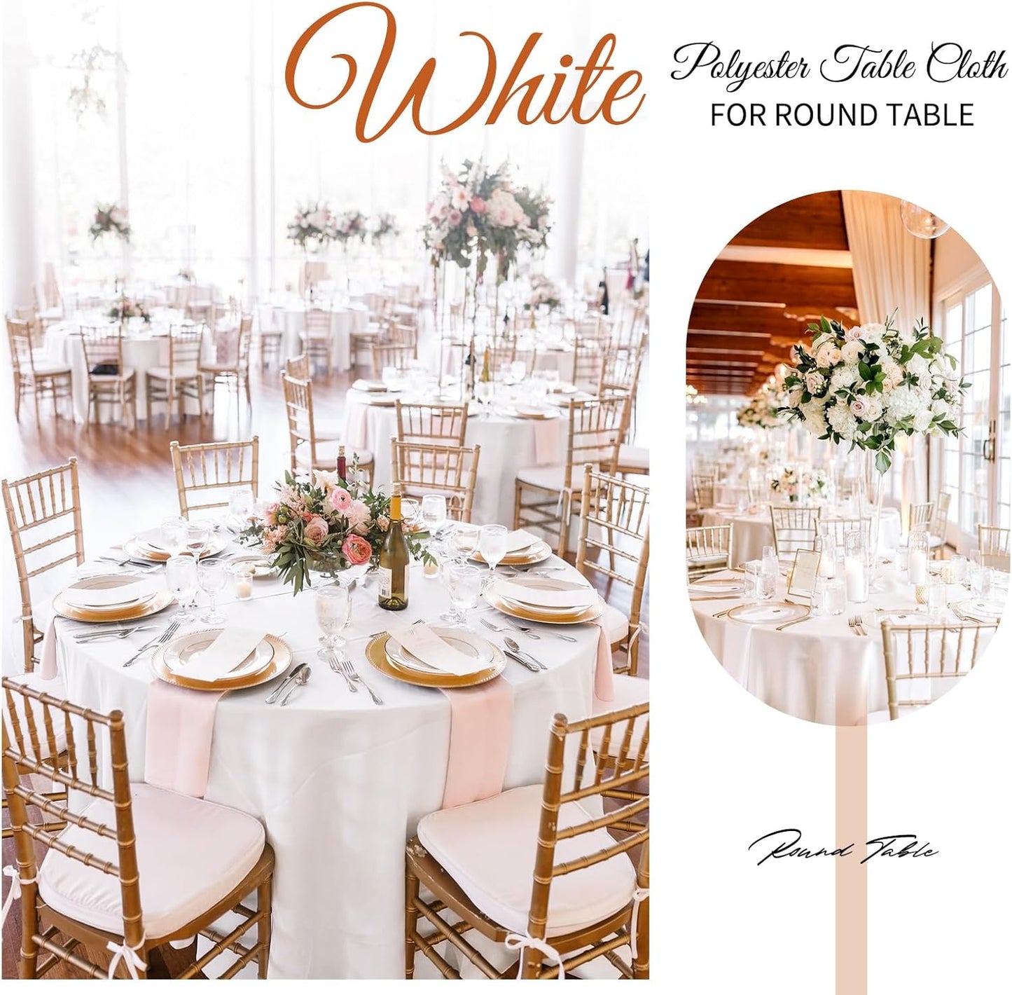 12 Pack 120 Inch Round Tablecloth, White Polyester Fabric Table Cloth for Round Table, Washable Tablecover for Wedding Party Dining Buffet Banquet Restaurant and Camping