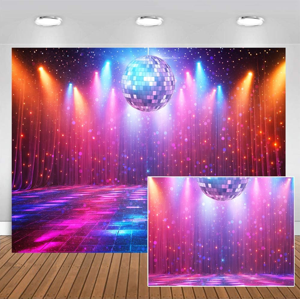 Disco Decorations Backdrop, Retro Glow Party 70s 80s 90s Theme Stage Dance Background Disco Party Decoration, Polyester Banner PartyBackdrop for Birthday Prom Portrait Photo Props 8x6ft